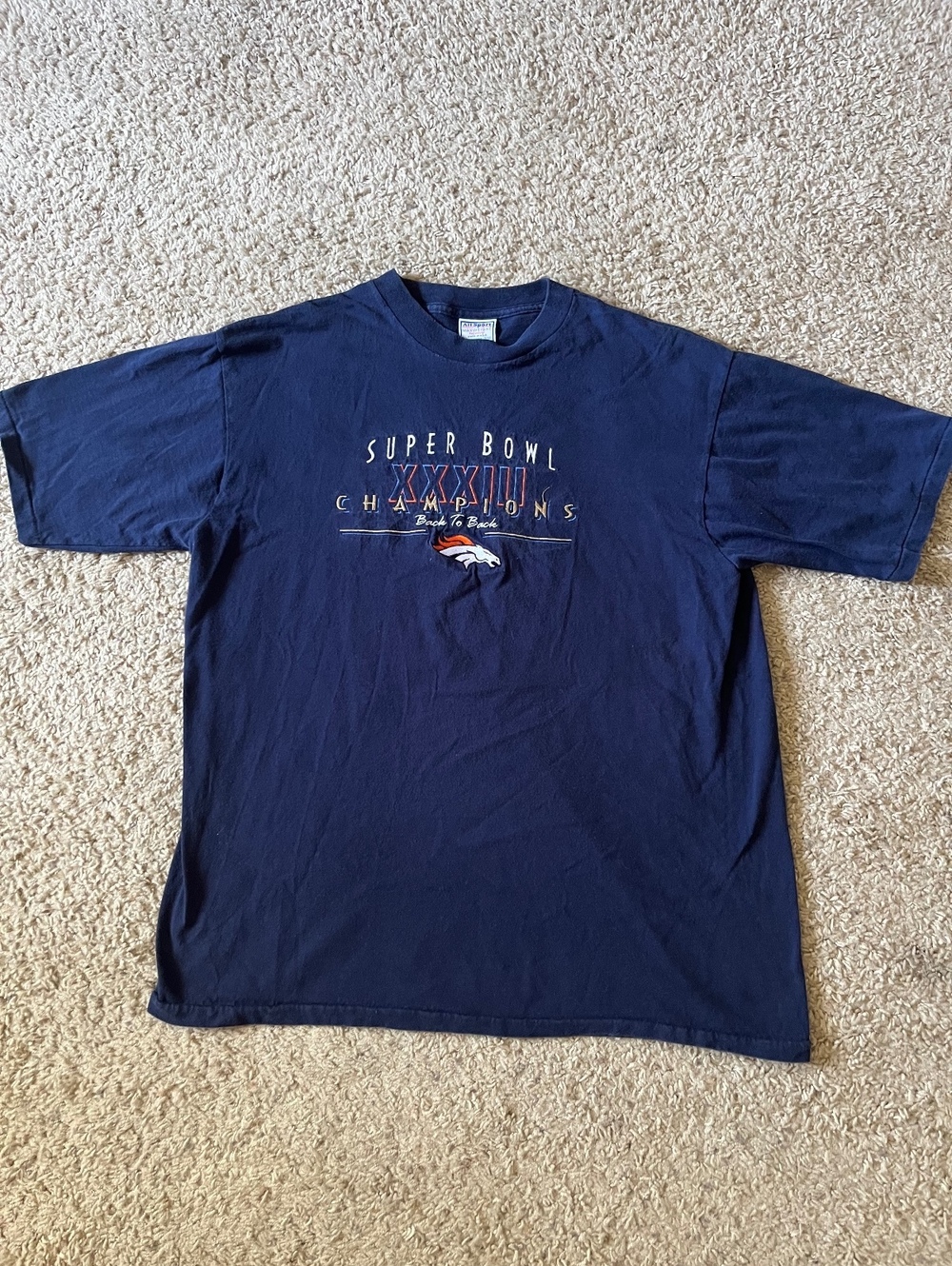 Denver Broncos Vintage Allsport Back-To-Back Super Bowl Champs Navy Tee